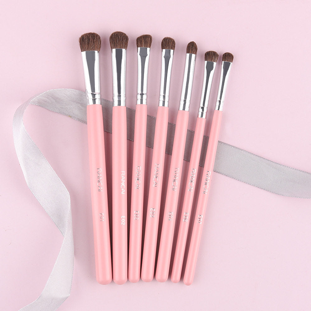 7Pcs Travel Eyeshadow Brush Set – Ponytail Hair Bristles, Complete Eye Makeup Brushes Kit, Portable Beauty Tools, Available in 4 Colors