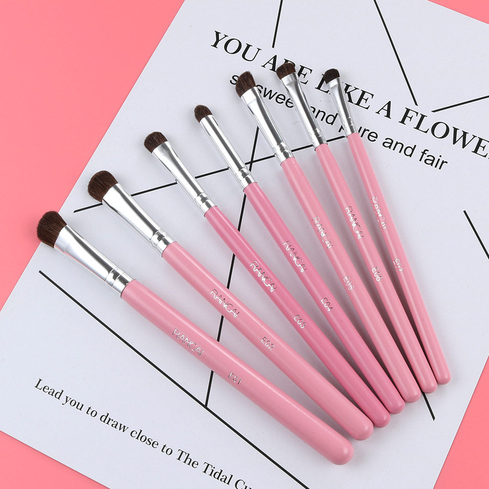 7Pcs Travel Eyeshadow Brush Set – Ponytail Hair Bristles, Complete Eye Makeup Brushes Kit, Portable Beauty Tools, Available in 4 Colors