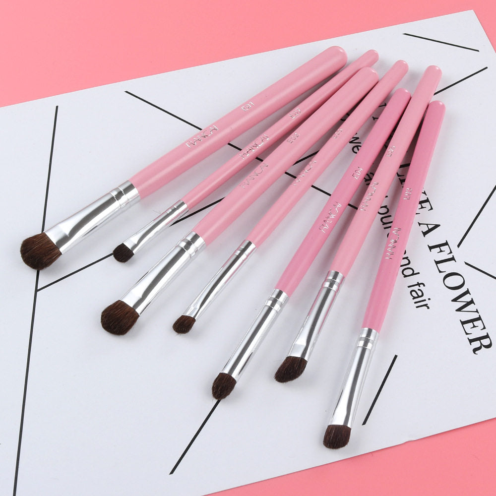 7Pcs Travel Eyeshadow Brush Set – Ponytail Hair Bristles, Complete Eye Makeup Brushes Kit, Portable Beauty Tools, Available in 4 Colors
