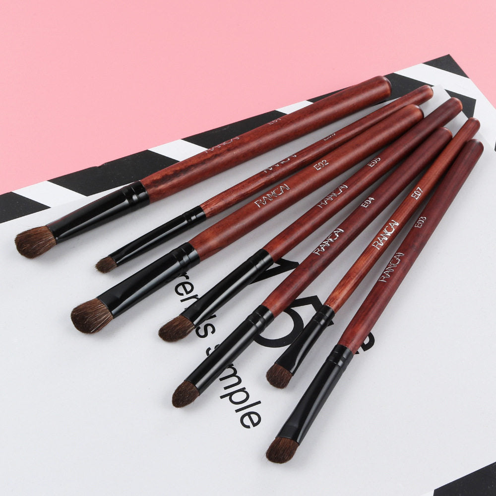 7Pcs Travel Eyeshadow Brush Set – Ponytail Hair Bristles, Complete Eye Makeup Brushes Kit, Portable Beauty Tools, Available in 4 Colors
