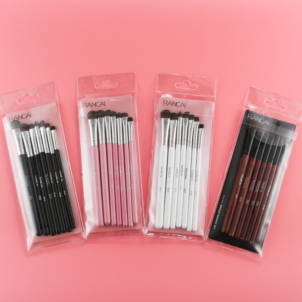 7Pcs Travel Eyeshadow Brush Set – Ponytail Hair Bristles, Complete Eye Makeup Brushes Kit, Portable Beauty Tools, Available in 4 Colors