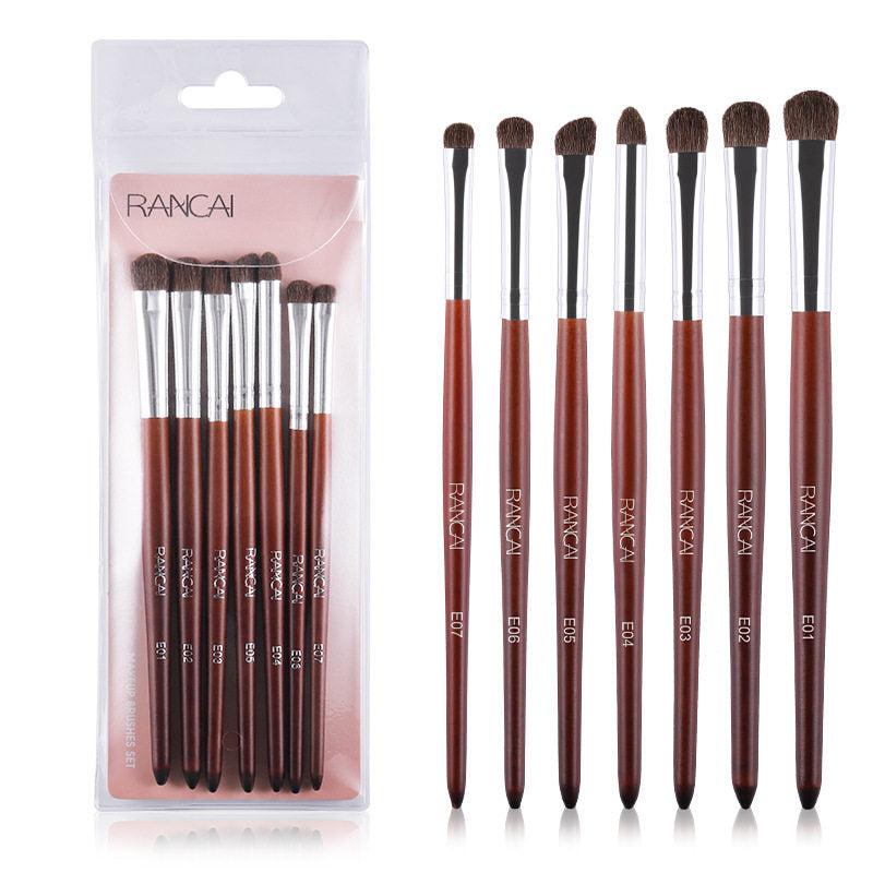 7Pcs Travel Eyeshadow Brush Set – Ponytail Hair Bristles, Complete Eye Makeup Brushes Kit, Portable Beauty Tools, Available in 4 Colors